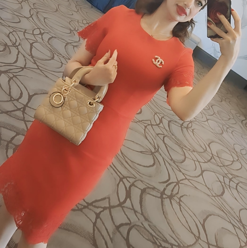 H&M Red Sheath Lace dress S 6 Cocktail Party - Picture 4 of 8